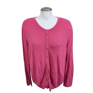 Hilary Radley Women Plus XXL Button Cardigan Sweater Coral Diagonal Check Cotton